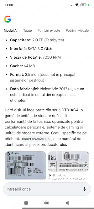 Hard disk Toshiba DT01ACA200 nou 