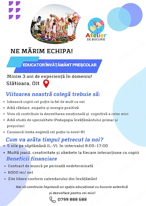 Educator învățământ preșcolar - gradiniță privată