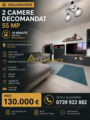 Metrou Mihai Bravu 10 Minute 2 camere decomandat mobilat si utilat + Parcare