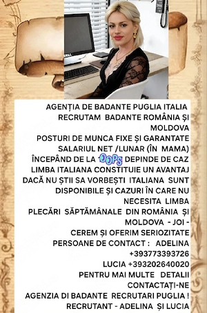Agentie badante recrutam persoane via Italia