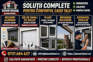 Rulouri aluminiu,usi de garaj,plase insecte si pisici,inchideri balcoane cu plasa pt animale.