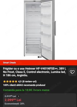 Frigider Heinner 389L, H 189 cm