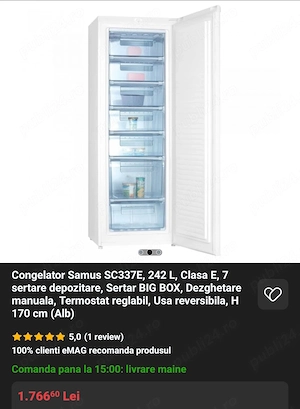 Congelator 242 L, H 170 cm