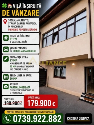 Vila insiruita P+1+M 5 camere 3 bai Primarie Popesti Leordeni