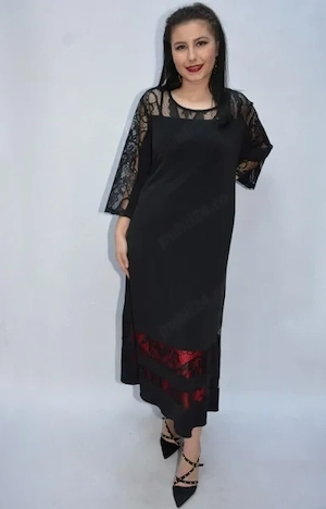 Rochie eleganta Kala cu insertii de dantela,neagra
