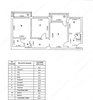 Apartament cu 3 camere, în cartierul Micro 16, 70 mp. - imagine 9