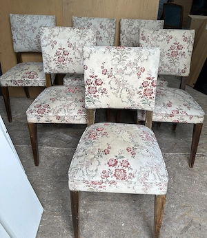 Set 6 Scaune Solide Vintage Tapitate; Scaun Fix