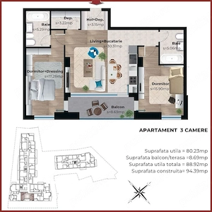 Proprietar, inchiriez apartament cu 3 camere si loc de parcare, aproape de metrou si parc - imagine 2
