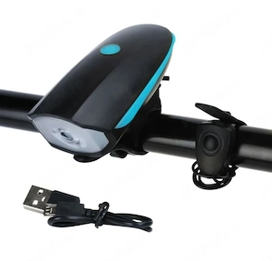 Far lanterna LED 250 lm 2 în 1 sonerie Usb120 db ghidon bicicleta trotineta cursiera mtb 1200 mAh