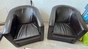 2 fotolii scoică Tudor, imitație piele, wenge 