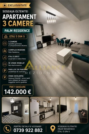Palm Residence Soseaua Oltenitei Apartament 3 camere 2 bai mobilat