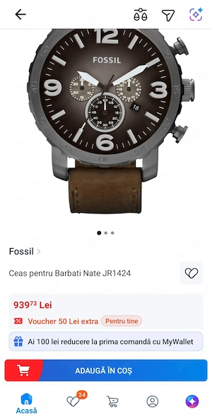 Ceas Fossil bărbați   Original, rezistent la apă. - imagine 2