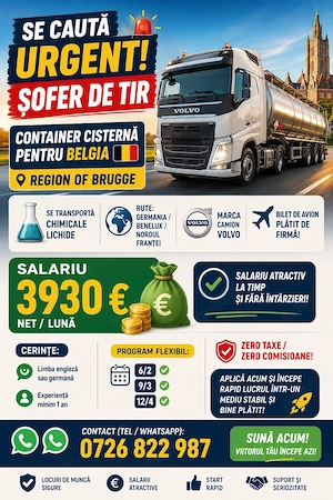 Sofer Tir Germania Belgia. detalii la telefon