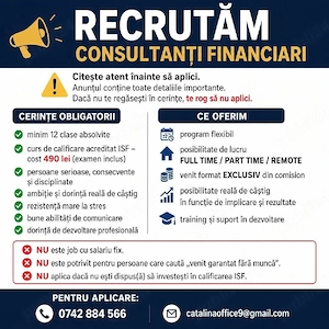 caut consultant financiar cu contract de colaborare