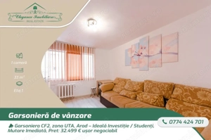 Garsoniera CF2, zona UTA, Arad – Ideală Investiție / Studenți, Mutare Imediată