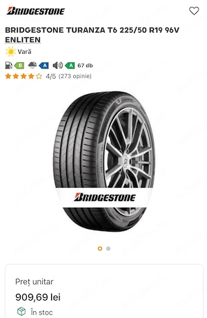 Anvelope noi BRIDGESTONE Turanza T6 225/50 R19 96V Enliten - imagine 5