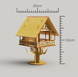 Hrănitoare păsări decorativă din lemn (lăcuită și vopsită), 33 cm