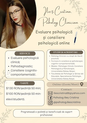 Psiholog clinician-evaluare psihologică și consiliere psihologică online 