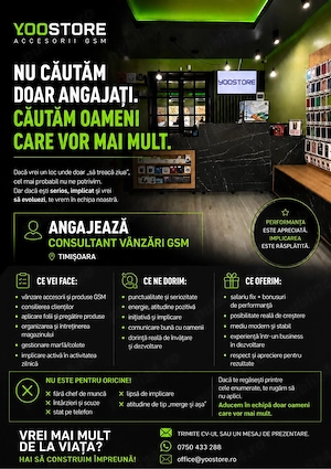    YOOSTORE angajează   Consultant Vânzări GSM
