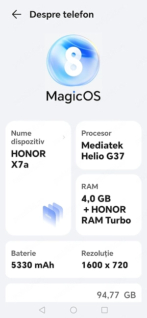 Honor x7a, 4 ram și 128gb+suport msd