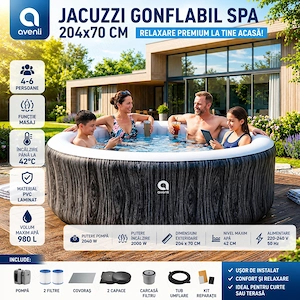Jacuzzi Gonflabil Piscină SPA Avenli 204 70 cm pentru 4-6 Persoane cu Încălzire și Masaj