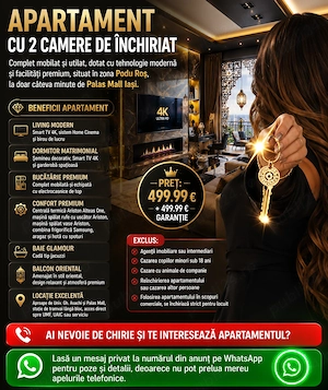 Inchiriez Apartament 2 Camere zona Podu Ros - Palas Mall Iași