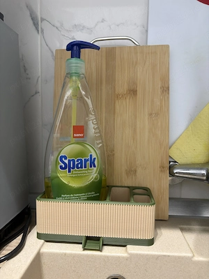 Suport pentru burete și detergent, 4 compartimente, Verde - Bej