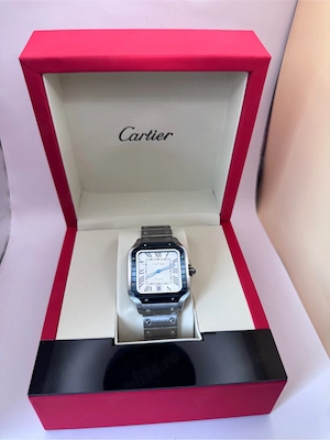 Ceas Cartier Santos de Cartier Blue Bezel, Silver, Automatic, 39.8 mm, Nou