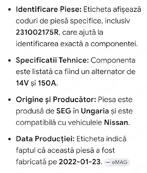 Alternator Nissan Dacia Renault 21380926300 - imagine 2