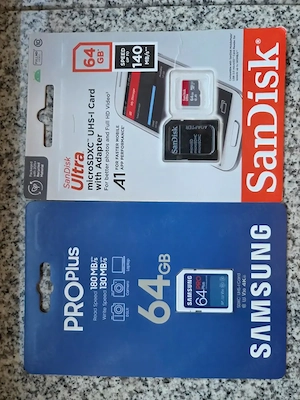 Card memorie SDXC Samsung PRO Plus 64Gb NOU si micro-SDXC Sandisk 64Gb