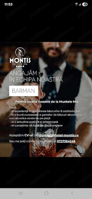 Angajam Barman cu experienta   