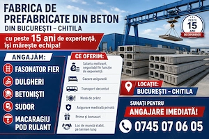 FABRICA de PREFABRICATE din Chitila angajeaza Fasonator Sudor Betonisti Dulgheri Macaragiu