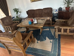 set canapea si fotolii din lemn masiv