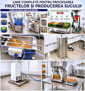 Linie suc natural fructe si legume  utilaje procesare mere pere catina morcovi sfecla
