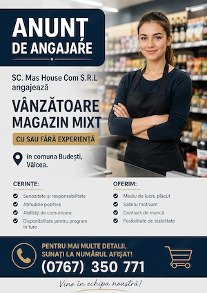 Angajez vânzătoare cu sau fără experiență 