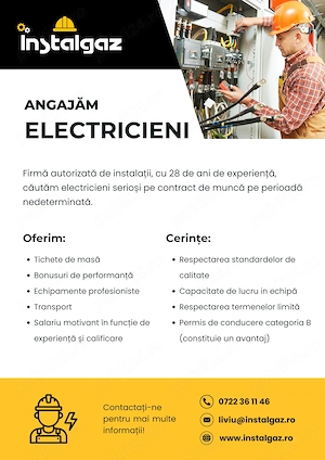 Angajăm electricieni (sau echipe de electricieni) pentru construcții în București