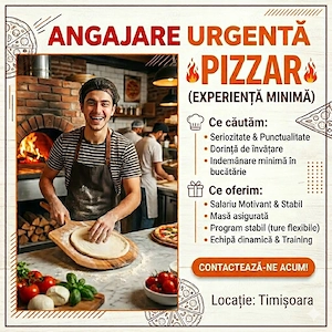 ANGAJARE URGENTĂ: Pizzar (Experiență Minimă)   Alătură-te Echipei Noastre!