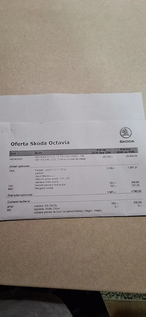 Vand Skoda Octavia an fabricatie 2023.Motor benzina 1.5  150 cp