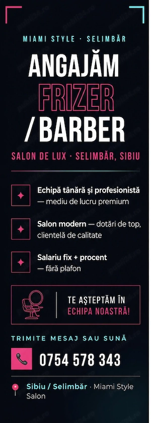 ANGAJĂM FRIZER   BARBER    salariu fix+procent