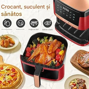 Air Fryer cu aer cald, Friteuza fara ulei sertar cu geam transparent Deime 1700W Capacitate 7.5 litr - imagine 5