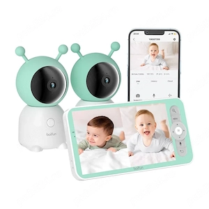 Monitor pentru bebeluși Boifun 6T 2K WiFi două camere, lumină de noapte, aplicație Resigilat