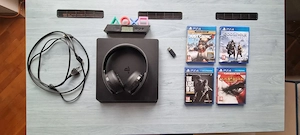 Consolă PS4 Slim 500GB + Căști Wireless Sony + Ceas PlayStation + 4 Jocuri