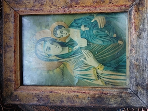 Icoană veche Maica Domnului Prodromița, ramă lemn vintage de colecție