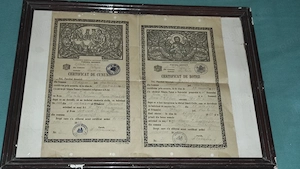 certificat de nastere + certificat cununie din 1937 - 1969 inramat tablou poze reale  pret 150 ron