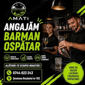 AMATI - Angajăm barman & ospătar 