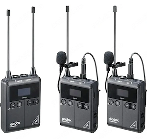 Vând Godox WMicS1 Kit Sistem Wireless UHF cu 2 Transmițătoare cu Microfoane, Lavalieră și 1 Receptor