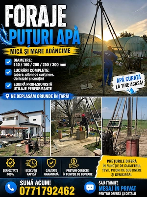 Foraje si puturi,Denisipari,Prelungiri Fantanii
