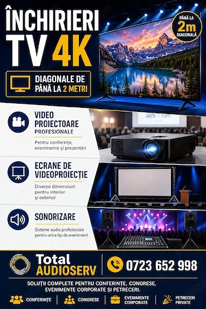 Inchiriere Videoproiectoare Ecrane Smart Tv 4k lavaliere Conferinte