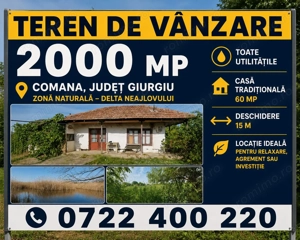 Teren 2000 mp de vânzare – Comana, deschidere la lac, aproape de Parcu