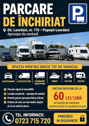 Parcare autoturisme , autoutilitare , rulote și ambarcațiuni Popesti-Leordeni